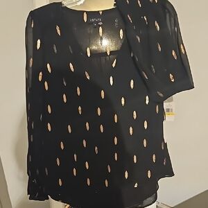 STATE Black Boxy Long Sleeve Blouse